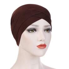 1pc Stretch Forehead Crossed Turban Hat Women Solid Color Hijab Hat Casual Elastic Head Wrap Lightweight Chemo Hat Headscarf Hats Bonnet Hair Bonnet Turban