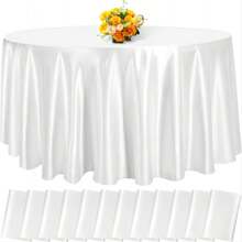 Fani 12 Pack 108 Inch Round Tablecloth - Premium Silky Satin Tablecloth Overlay Smooth Fabric Table Cover Linens, Table Decoration For Wedding Party Banquet Events Restaurant Kitchen Dining - 白色 - 查看 1