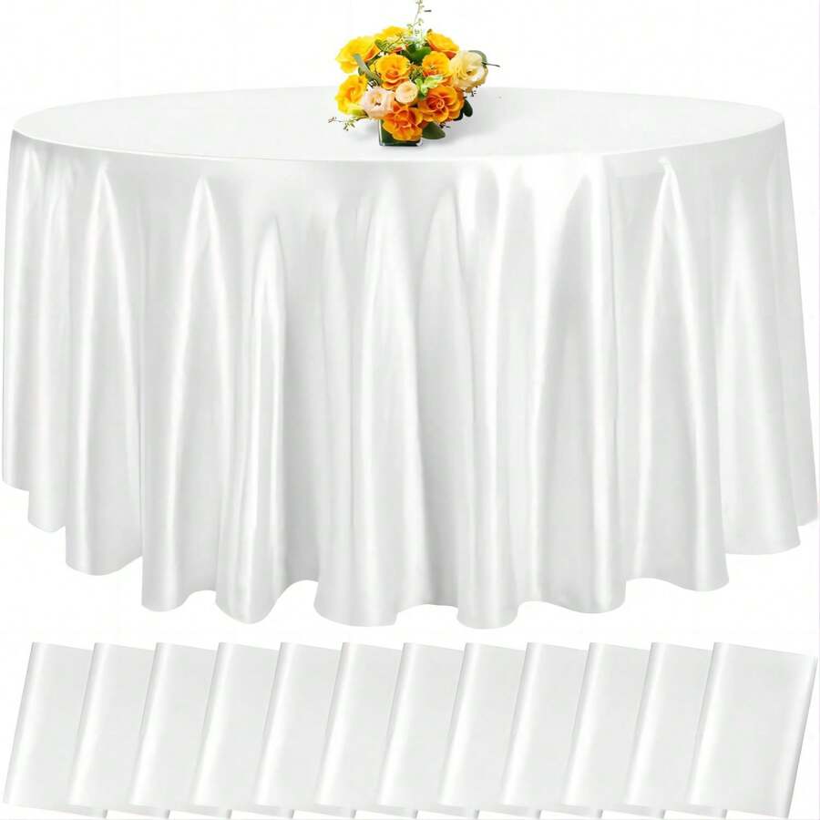 Fani 12 Pack 108 Inch Round Tablecloth - Premium Silky Satin Tablecloth Overlay Smooth Fabric Table Cover Linens, Table Decoration For Wedding Party Banquet Events Restaurant Kitchen Dining - 白色 - 查看 1