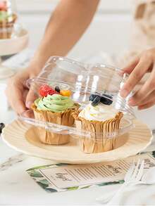 12pcs Clear Plastic Cake Cup Packing Boxes Muffin Dessert Cupcake Box Cookie Fruit Sushi Packaging Container - Clear - View 2
