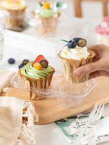 12pcs Clear Plastic Cake Cup Packing Boxes Muffin Dessert Cupcake Box Cookie Fruit Sushi Packaging Container - Clear - View 4