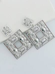 juran 1對時尚幾何形狀鑲嵌水晶耳釘 - 白色 - 查看 5