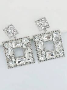 juran 1對時尚幾何形狀鑲嵌水晶耳釘 - 白色 - 查看 4