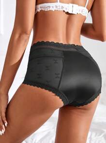 4 pièces Culottes sexy à taille haute en maille transparente avec bordure en dentelle