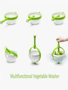 1pc Vegetable Cleaning Machine, Multifunctional Salad Spinner, Home Kitchen Drain Basket For Vegetables And Fruits! - Green - View 8