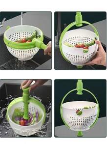 1pc Vegetable Cleaning Machine, Multifunctional Salad Spinner, Home Kitchen Drain Basket For Vegetables And Fruits! - Green - View 1