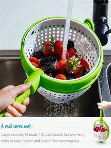 1pc Vegetable Cleaning Machine, Multifunctional Salad Spinner, Home Kitchen Drain Basket For Vegetables And Fruits! - Green - View 2