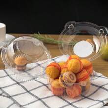 30pcs Transparent Pet Pastry Packaging Box With Dome Lid For Cupcakes, Muffins, Mousse Pastries, And Sandwiches, Resealable Containers For Kitchen And Restaurant - 01 - View 1