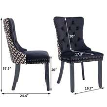 2/4/6 Piece Set Velvet Upholstered Dining Chairs, Wingback  Side Chairs Button Tufted With Solid Wood Legs For Kitchen,Dining Room. - Black-Floral - View 10