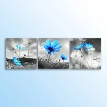 3入組方形藍花水墨畫布海報,沒有框架,適合客廳、臥室、辦公室等地使用 - 彩色 - 查看 1