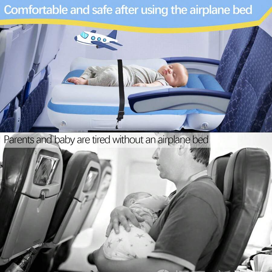 Blublu Park Inflatable Airplane Bed For Toddler, Airplane Seat Extender For Kids, Toddler Travel Bed With High Sides, Safety Belt, Airplane Bed Fits Most Airplane Seats, Car - 淺藍色 - 查看 1