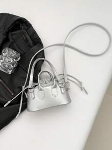 Mini Bolso Cosmético Cruzado Portátil Con Patrón De Cocodrilo - Plateado - Ver 8