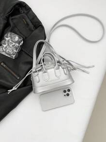 Mini Bolso Cosmético Cruzado Portátil Con Patrón De Cocodrilo - Plateado - Ver 7