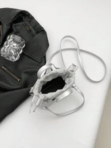 Mini Bolso Cosmético Cruzado Portátil Con Patrón De Cocodrilo - Plateado - Ver 9