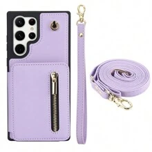 Vỏ điện thoại dạng ví đeo chéo Tương thích với Samsung Galaxy S24 S23 S22 S21 Plus Ultra Có dây đeo tay, Da PU có khe cắm thẻ tín dụng Giá đỡ chân đế Vỏ túi điện thoại chống sốc - Màu tím hoa cà - Xem 23