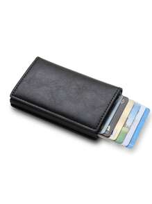 Cartera minimalista para hombre, soporte de tarjeta anti-RFID con monedero para tarjetas de crédito de bloqueo RFID para hombres y mujeres, tarjetero delgado con función bancaria segura, cartera minimalista emergente delgada con tamaño pequeño negro metálico con bloqueo, monedero pequeño con pop up