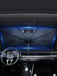 Visera para parabrisas de coche, visera con revestimiento de vinilo para coches y todoterrenos con aislamiento de película de plata y protección UV, parasol de verano para coche, nanorrevestimiento de 4 capas, 10 nervaduras de fibra de vidrio, protección UV y térmica, visera plegable para luna delantera, protege el coche del sol y de las altas temperaturas, se mantiene fresco y protege el interior, accesorio para coche, accesorio de verano, fácil de manejar, sencillo y bonito (negro) - Negro - Ver 6