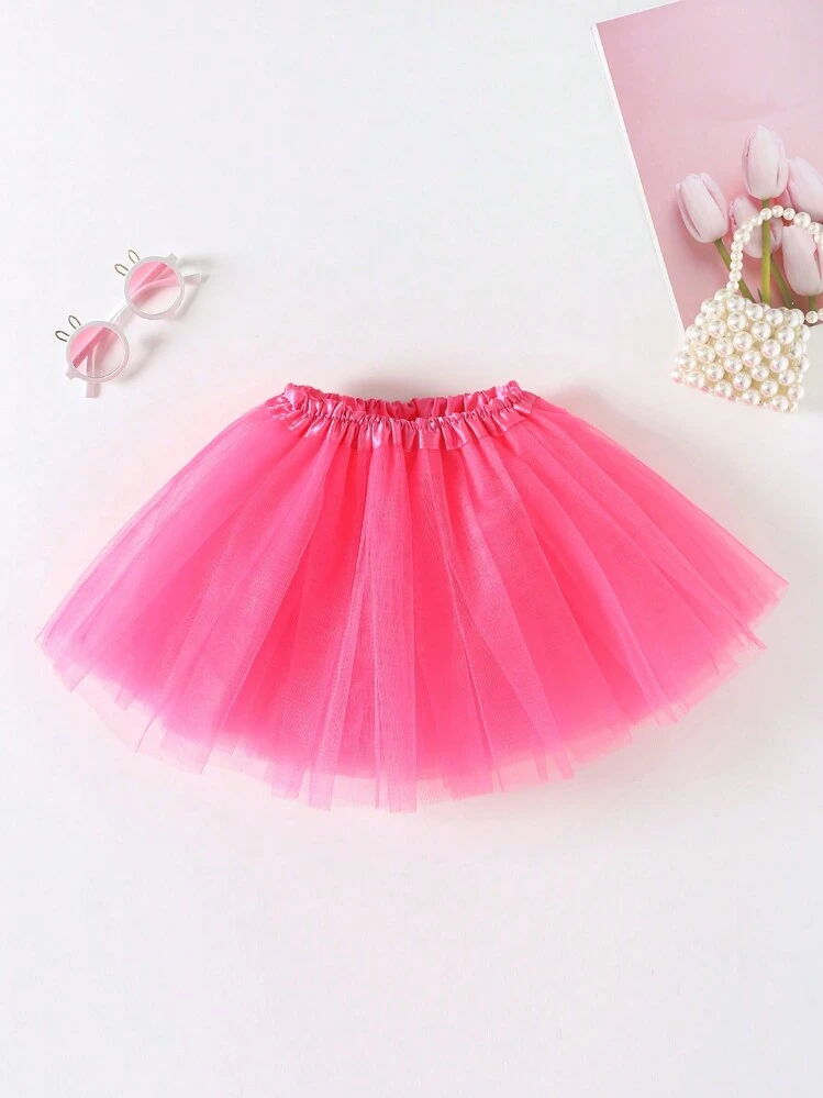 Falda de tul de color liso para niñas pequeñas, estilo versátil adecuado para actuaciones en el escenario - Rosa - Añade 2