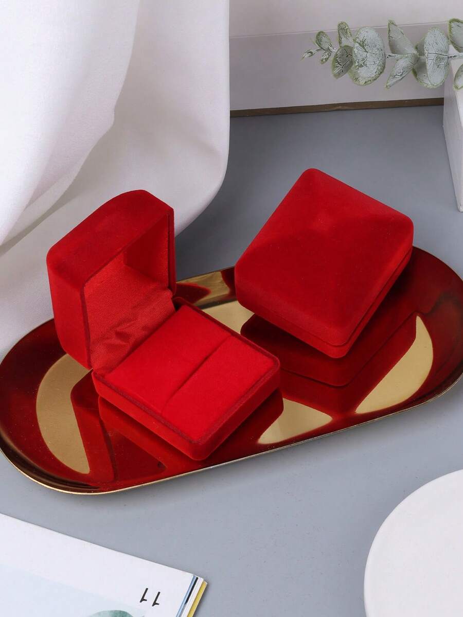1 pieza Caja vintage con terciopelo para anillo de compromiso - Rojo - Ver 1
