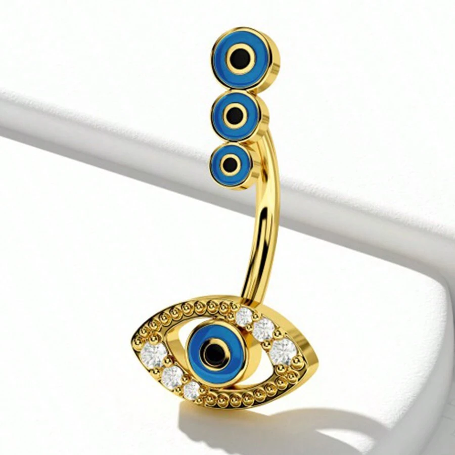 1PC Cute Belly Button Rings 316L Stainless Steel Belly Piercing Eye Belly Rings Navel Rings Navel Piercing Jewelry For Women Men - Yellow Gold - View 1