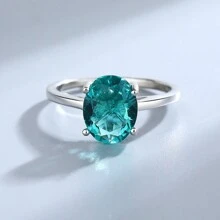 1枚S925纯银戒指，许愿款，欧美风格，个性化女士绿色立方氧化锆戒指 - 軍綠色 - 查看 2