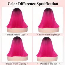 漸變黑色至熱粉色鬆緊波波頭假髮,女士肩長直髮中分防燙（黑色轉粉色） - 玫紅色 - 查看 8