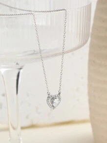 1 件 S925 银全水钻心形项链，适合女士 - 时尚、奢华、百搭的珠宝礼物，适合情人节 - 銀色 - 查看 2