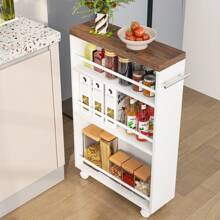 Tribesigns Slim Storage Cart, Rolling Narrow Kitchen Cart On Wheels For Small Place, 4-Tier Slide Out Slim Utility Cart Skinny Laundry Cart With Handle For Kitchen, Bathroom, Laundry - Nâu và Trắng - Xem 1