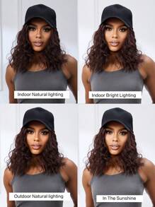 Hat Wig For Women, 12 Inch Short Wave Baseball Cap Wig With Curly Synthetic Hair Extensions, Adjustable Black Baseball Hat Wig - Dark Brown - View 10