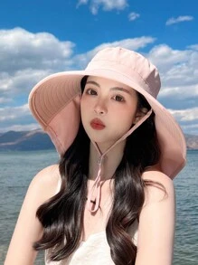 JOYLORD 女士夏季戶外太陽帽,帶馬尾孔,可防紫外線,韓國時尚寬邊披肩桶帽 - 彩色 - 查看 8