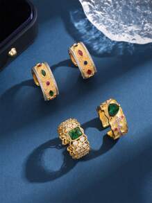 1件雙色鑲嵌線繪開口戒指 - 彩色 - 查看 2