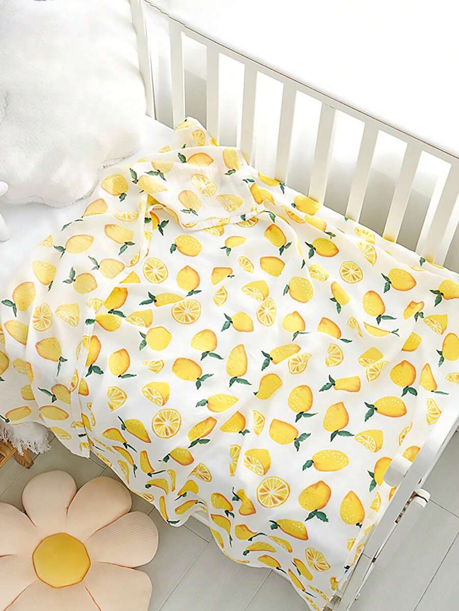 1pc Summer Unisex Baby Muslin Swaddle Blanket - Yellow - View 1