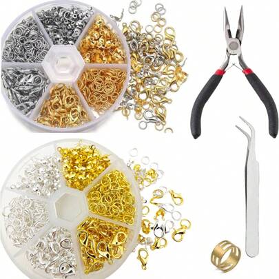 320pcs/Box Jewelry Making Kit With Lobster Clasps, Open Jump Rings, Coil Ends And Curved Beads With Tool Box Set For Handmade Bracelets, Necklaces, Discover