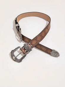 1 Miếng Quý cô Hoa Điêu khắc Phong cách phương Tây Khóa kép Punk Vintage Thắt lưng Thích hợp Đối với Mặc hàng ngày - màu nâu - Xem 1