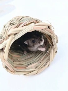 1只手編草屋,適用於倉鼠,自然玩具含有隧道藏身處 - 卡其色 - 查看 4