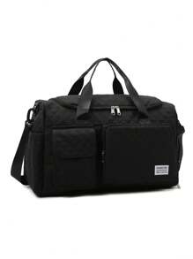 1件装女士新款多功能旅行包手提包单肩包托特包健身包过夜包，带鞋仓，可调节，轻便，拉链设计，适合户外、商务、学校、度假、送礼，纯色，时尚休闲，运动风，优雅绗缝设计，适合大学生、上班族、返校季、旅行，黑色 - 黑色 - 查看 6