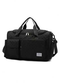 1件装女士新款多功能旅行包手提包单肩包托特包健身包过夜包，带鞋仓，可调节，轻便，拉链设计，适合户外、商务、学校、度假、送礼，纯色，时尚休闲，运动风，优雅绗缝设计，适合大学生、上班族、返校季、旅行，黑色 - 黑色 - 查看 5