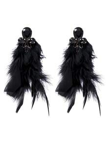 juran 1 Cặp Bông tai tua rua dài đính đá hoa cương giả phóng đại, Phụ kiện lễ hội - màu đen - Xem 2