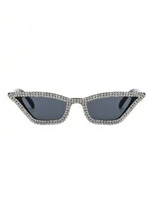 1pc Ladies' Fashionable Black Cat Eye Fashion Glasses With Rhinestone Decoration For Daily Use Royal Shades Beach Accessories Beach Accessories For Women Glasses Shades Basics Fall Winter Women Outfits Clothes Business Casual Gifts For Summer Beach Vacation,Outdoor,Travel - Black - View 4