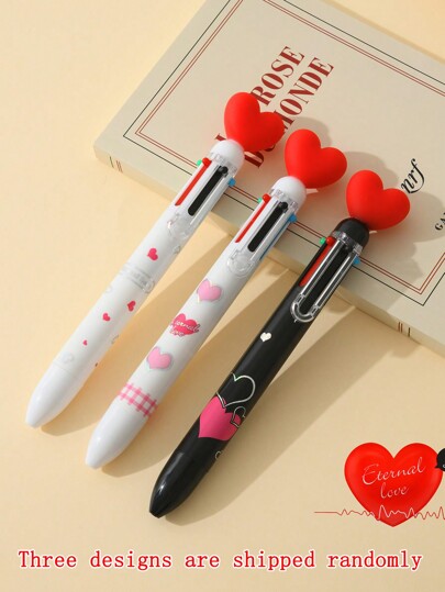 1pc Random Heart-Shaped Ballpoint Pen With Six Colors Back To School