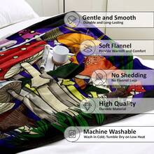 1件可愛的卡通蘑菇造型沙發毯藝術裝飾掛毯,柔軟舒適的毛絨毯,日常家居使用 - 藍色 - 查看 3