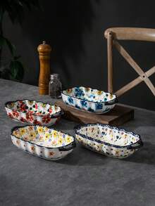 1 件创意波兰风格手绘陶瓷双耳蒸蛋碗，方形弯柄杯，适合餐厅 - 彩色 - 查看 3