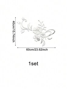 1 bộ Màu bạc Mô hình hoa Gương Dán tường ( 60*40CM ) - Bạc - Xem 2