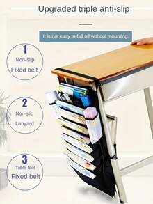 1pc 5 Layer Desk Side Hanging Storage Bag Pen Rack Desk Classroom Hanging Storage Bag With Side Bag Book Bag Desk Storage Multifunctional Large Capacity Hanging Book Bag Shelf Artifact - Black - View 5