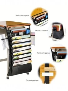 1pc 5 Layer Desk Side Hanging Storage Bag Pen Rack Desk Classroom Hanging Storage Bag With Side Bag Book Bag Desk Storage Multifunctional Large Capacity Hanging Book Bag Shelf Artifact - Black - View 3