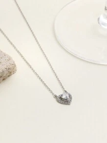 1 件 S925 银全水钻心形项链，适合女士 - 时尚、奢华、百搭的珠宝礼物，适合情人节 - 銀色 - 查看 3