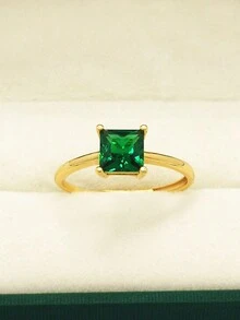 1 件简约绿色戒指女士珠宝女士 S925 纯银优雅戒指精美珠宝女孩日常装饰复古派对装饰 - 金色 - 查看 6