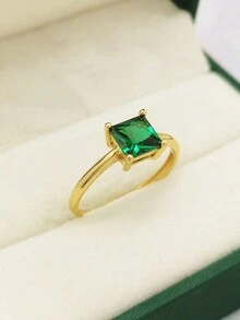 1 件简约绿色戒指女士珠宝女士 S925 纯银优雅戒指精美珠宝女孩日常装饰复古派对装饰 - 金色 - 查看 5