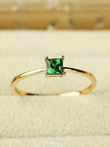 1 件简约绿色戒指女士珠宝女士 S925 纯银优雅戒指精美珠宝女孩日常装饰复古派对装饰 - 金色 - 查看 4