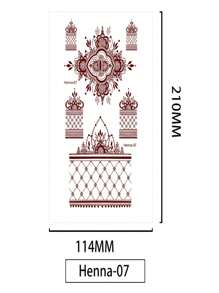 4 件逼真的手指和手腕指甲花纹身贴纸，带有花卉、叶子、莲花图案 - 红棕色，临时半永久防水纹身 - 棕色 - 查看 3